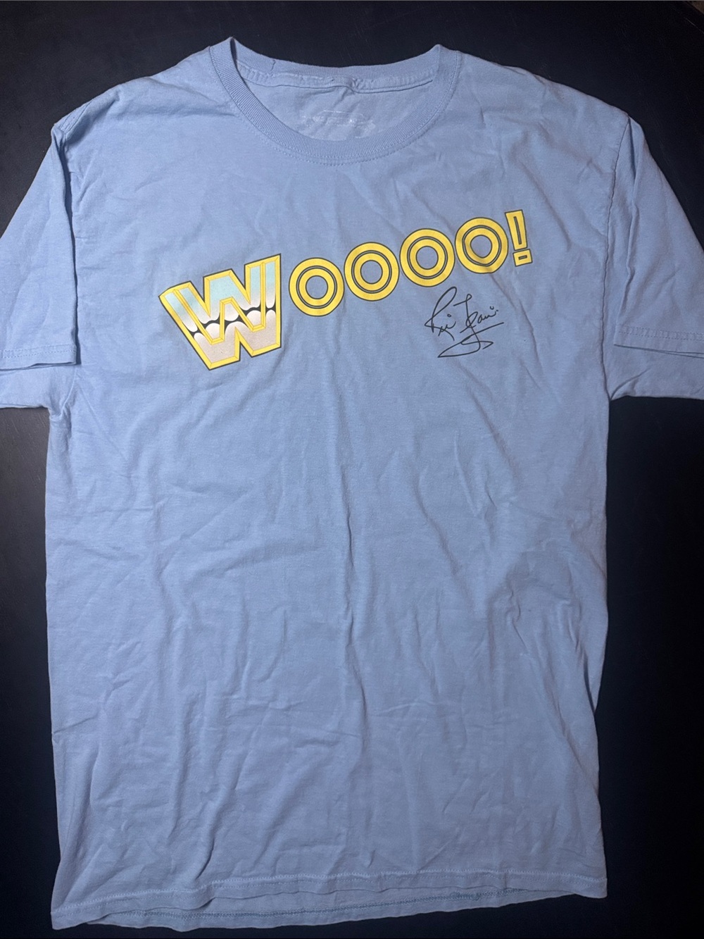 Wwe Light Blue Woooo! Graphic Tee - Signature Print Ric Fliar